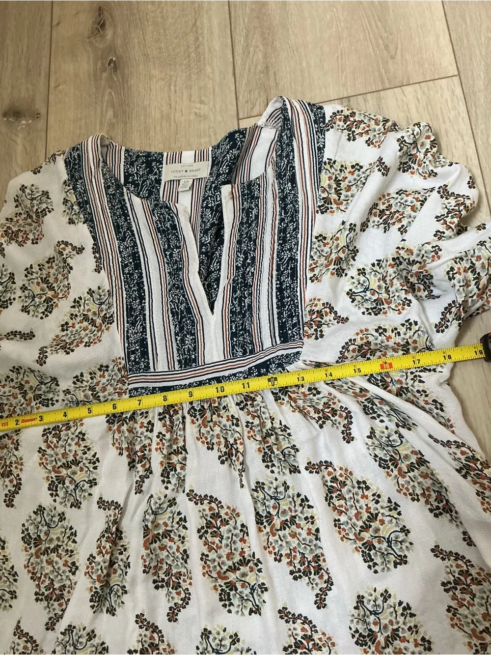 Lucky Brand Boho Floral Paisley Babydoll Blouse Tunic Top Size S/P